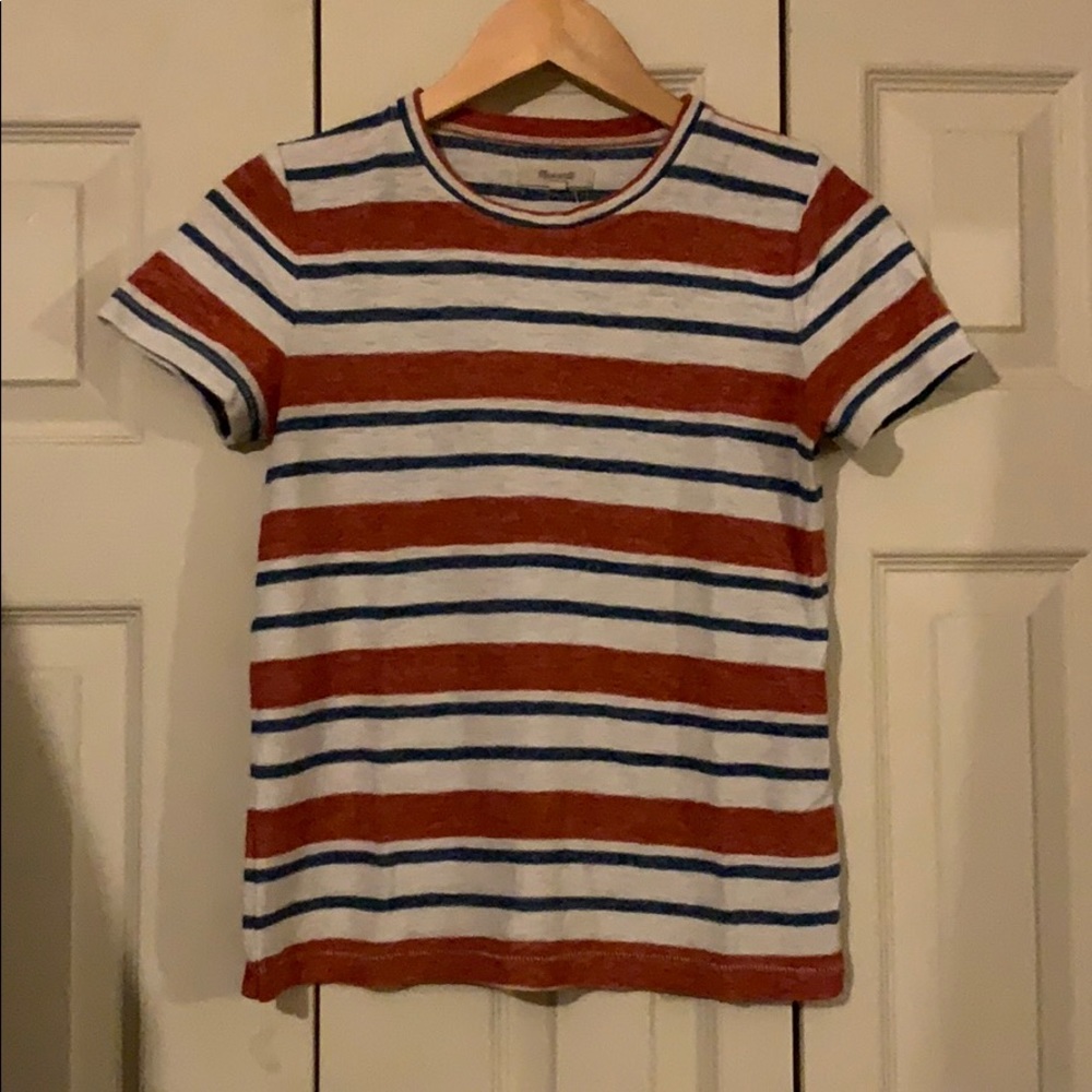 SOLD MADEWELL Rust/Blue Striped Tee - S
